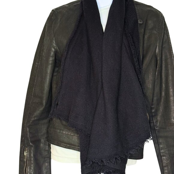 Free People Black Denim Fringe Scarf Jacket – Size 6 – Boho Layered Look - Picture 5 of 12